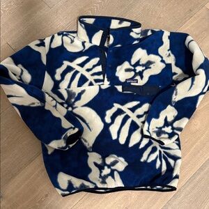 Patagonia Synchilla Snap T Pullover Mens medium Blue Floral Hawaiian Fleece